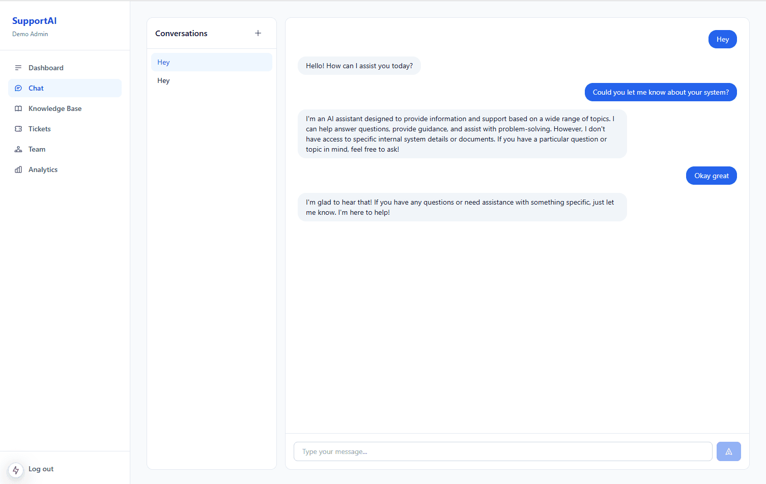 AI chat interface for customer support